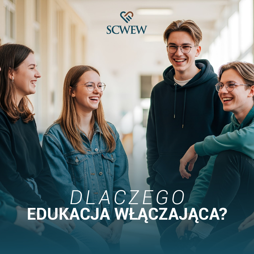 Plakat „Szkolenia i warsztaty z SCWEW w Głogowie” z osobą prowadzącą spotkanie.