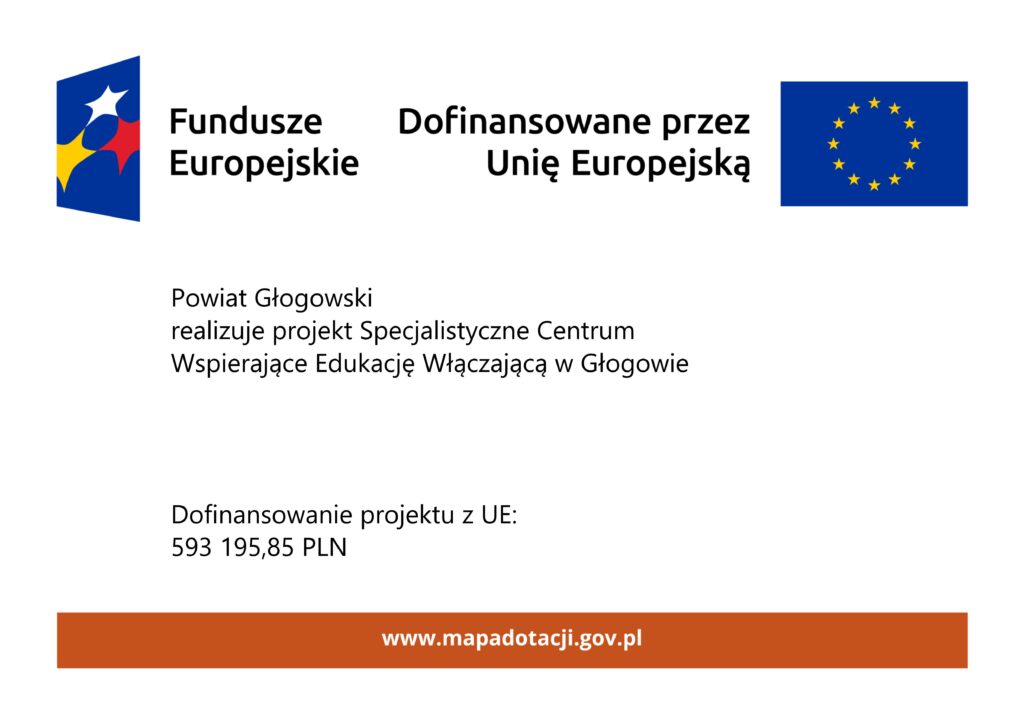 Grafika informacyjna o dofinansowaniu z UE dla projektu SCWEW w Głogowie, kwota 593 195,85 PLN.